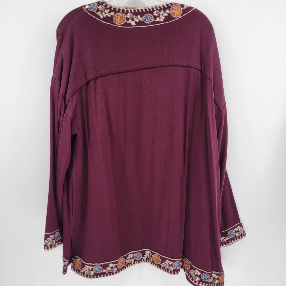 Soft Surroundings Bella Cozy Topper Plum Embroidered Cardigan Wrap 1X - Picture 6 of 13